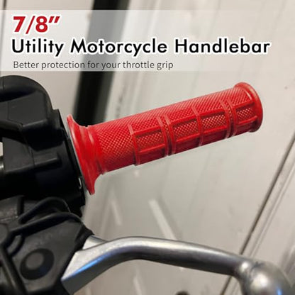 2PCS Motorcycle Handlebar Grips, 7/8 & 1 Inch Non-Slip Grips (Red) - color: Red