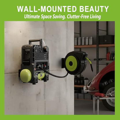 Wall-Mount Air Compressor, 2 Gallon Portable & Quiet, 115 PSI Oil-Free Pump for Garage & Home, Space-Saving Design for Nailing, Woodworking, DIY Projects & Tire Inflation