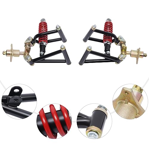 11 Inch Front Suspension Shock Swing Arm Kit for ATV Quad Bike Go Kart Buggy, Upper and Lower Steering Knuckle Spindle Full Replacement DIY Off-Road Upgrade