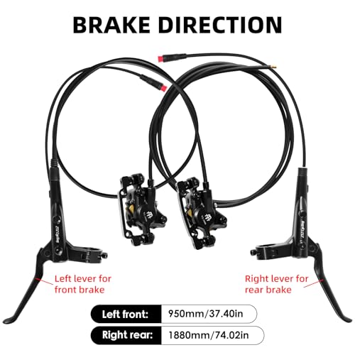 E-Bike Hydraulic Disc Brake Set, 2-PIN 2-Pistons Electric Power-Off Hydraulic Brakes Set, Left Front 950mm Right Rear 1880mm Pre-Bled with Mineral Oil Brakes Kit for eBike, MTB, Scooters - color: Black