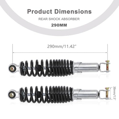 Minho Motorcycle Dual Rear Shock Absorbers with Adjustable Spring Preload in Heavy Iron Material Compatible with Chinese GY6 Scooter Mopeds Taotao Tank Jonway Roketa,290MM Length,10MM Mounting Hole - size: 290mm