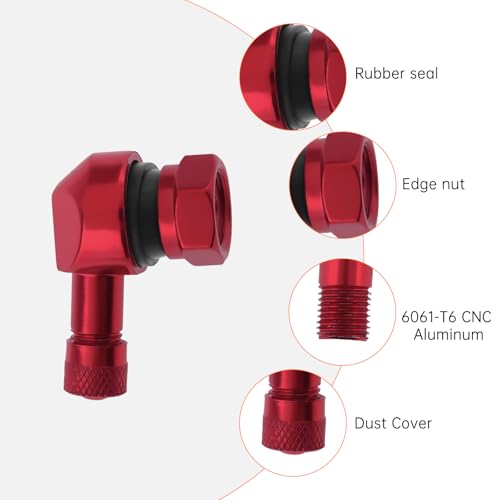 90° Tire Valve Stems 11.3mm Aluminum Forged for Scooter E-Bike ATV - color: Red