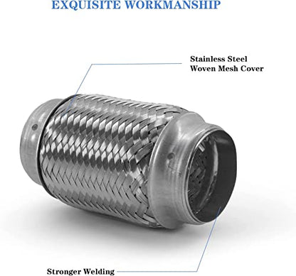 Exhaust Flex Pipe 2.5"x6" Heavy Duty Stainless 2 Pack - size: 2.5"x6"-2 Pack