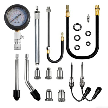 Upgraded Compression Tester & Spark Plug Tester Kit, 0-300 PSI Gauge for Gasoline/Diesel Engines, with Adapters, Hoses & Sturdy Case for Automotive Use