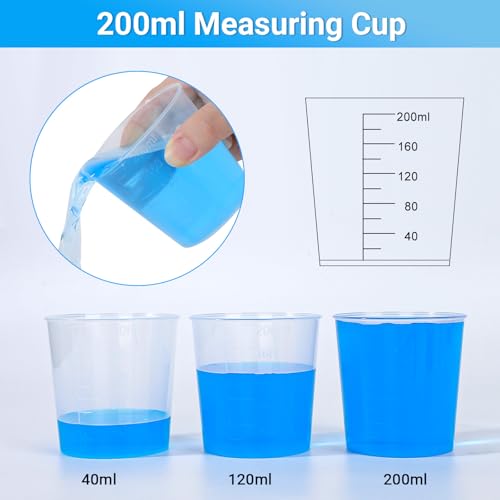 Gartful Resin Mixing Cups and Sticks, 70 Packs Epoxy Measuring Cups Kit - 20PCS 200ml Disposable Graduated Cups, 50PCS Pointed Stir Sticks for Mixing Paint, Stain, Epoxy, Resin - color: Clear cups+point stick, size: 200ml