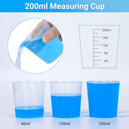 Gartful Resin Mixing Cups and Sticks, 70 Packs Epoxy Measuring Cups Kit - 20PCS 200ml Disposable Graduated Cups, 50PCS Pointed Stir Sticks for Mixing Paint, Stain, Epoxy, Resin - color: Clear cups+point stick, size: 200ml
