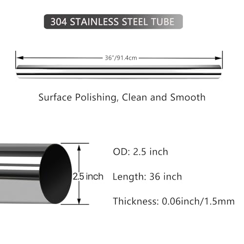 GeilSpace 2.5 Inch OD 304 Stainless Steel Exhaust Pipe, 36" Length, 1 Pack - size: 2.5"OD-36"-1PC
