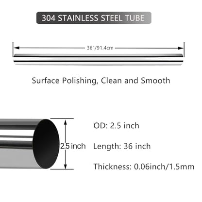 GeilSpace 2.5 Inch OD 304 Stainless Steel Exhaust Pipe, 36" Length, 1 Pack - size: 2.5"OD-36"-1PC