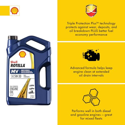 Shell Rotella 550046251 T6 Full Synthetic Multi-Vehicle 5W-30 Diesel Engine Oil (1-Gallon, Single Pack) - style: 1-Pack