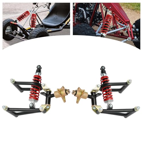 11 Inch Front Suspension Shock Swing Arm Kit for ATV Quad Bike Go Kart Buggy, Upper and Lower Steering Knuckle Spindle Full Replacement DIY Off-Road Upgrade
