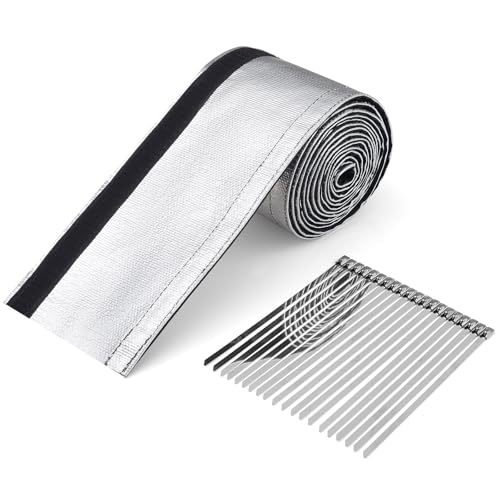 PAWBOSE Aluminized Heat Shield Sleeving 1-1/4" I.D. x 10FT Heat Shroud with 20 Pcs 7.8Inch Stainless Steel Zip Ties for Fuel Line Wire Protection - size: 1-1/4" I.D. x 10FT