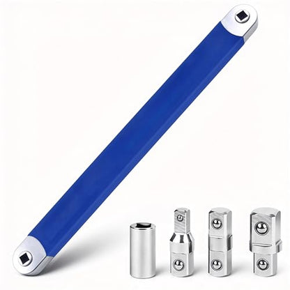 Offset Extension Wrench Impact Ready 3/8" for Tight Spaces, Wrench Extender Tool with 3/8", 1/4", 1/2" Square Drive Adapters and 1/4" Socket (BLUE) - color: Blue
