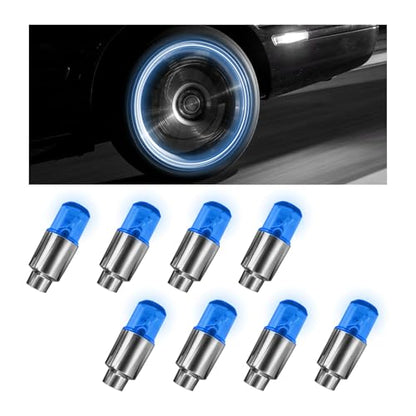8 PCS LED Tire Valve Lights, Waterproof Car Neon Spoke Light Tire Valve Flash Lamp with Motion Sensor, Universal LED Wheel Stem Flashing Lamps for Cars Trucks Motorcycles (Blue) - color: Blue