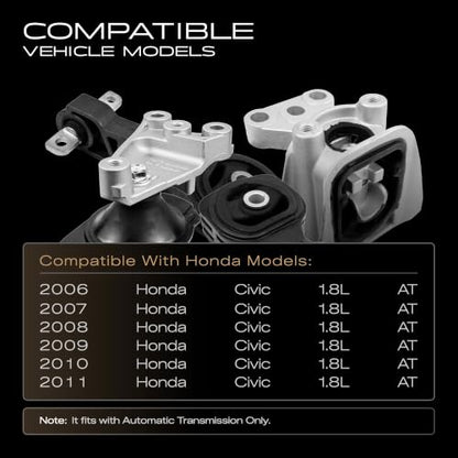 Engine Motor and Transmission Mount Set of 4 Compatible with Honda Civic - size: 2006-2011 Civic 1.8L