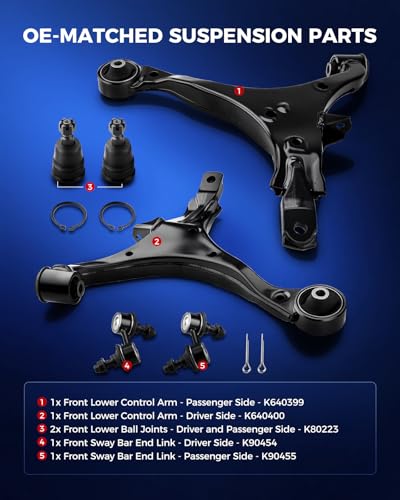 KAX 6pcs Front Lower Control Arms w/Ball Joints for 𝐇𝐨𝐧𝐝𝐚 𝐂𝐑-𝐕 2002-2006, 2 Lower Control Arms, Ball Joints, Sway Bar Links, K640399 K640400 K80223 K90454, High-Strength Steel - size: Honda CR-V 2002-2006