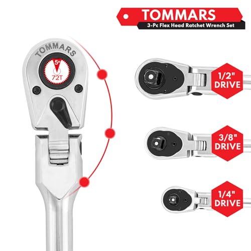 TOMMARS Flex Head Ratchet Set, 1/4", 3/8", 1/2" Drive Socket Wrench Kit - size: 1/4", 3/8", 1/2" Drive, style: Flex Head Standard Ratchet Set