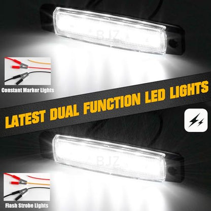 BJZ 3.8" Strobe+Steady Marker Strip Dual Function White Trailer LED Side Clearance Tail Bumper Griller Flash Lights 12V Running Warning Waterproof for Trailer Truck Van RV ATV Bus, 10Pcs - color: White, 10Pcs