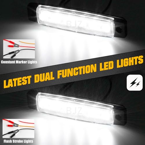 BJZ 3.8" Strobe+Steady Marker Strip Dual Function White Trailer LED Side Clearance Tail Bumper Griller Flash Lights 12V Running Warning Waterproof for Trailer Truck Van RV ATV Bus, 10Pcs - color: White, 10Pcs