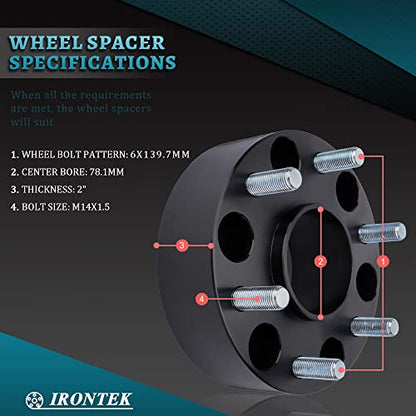 IRONTEK Wheel Spacers 2 inch 6x139.7mm Hubcentric Spacers for Chevy GMC 6x5.5 14x1.5 Studs 78.1mm Hub Bore for Cadillac Escalade 99-24, for Chevrolet Silverado 1500/Tahoe 01-24, for GMC Yukon 4PCS - size: 2"|6x139.7|4PCS
