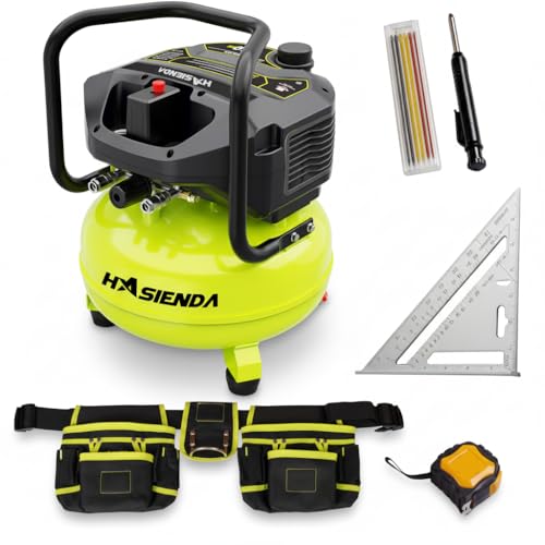 6 Gallon Portable Pancake Air Compressor, 150 PSI Max, Oil-Free, with Long-Life Brushless Motor for Tire Inflation, Nailing, Painting (with 4-Piece Tool Bundle) - style: QA1-6G+Accessory Bundle