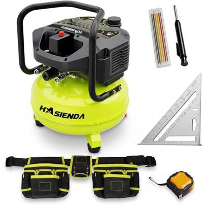 6 Gallon Portable Pancake Air Compressor, 150 PSI Max, Oil-Free, with Long-Life Brushless Motor for Tire Inflation, Nailing, Painting (with 4-Piece Tool Bundle) - style: QA1-6G+Accessory Bundle