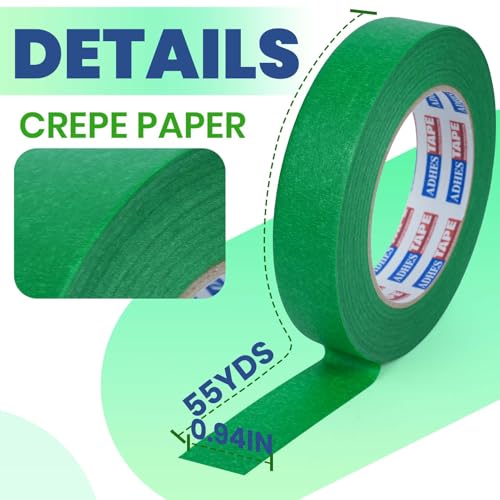 ADHES Green Masking Tape 0.94in x 55yds x 5rolls - size: 0.94in x 55yds