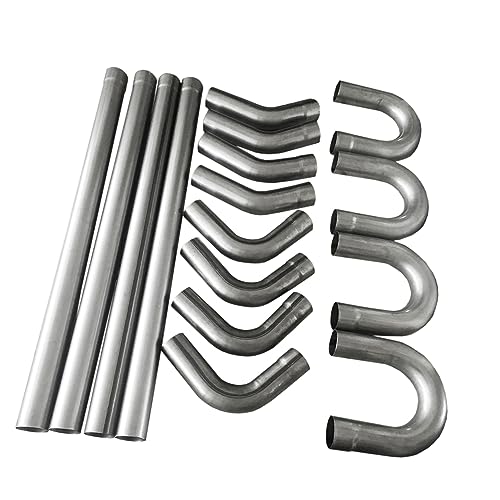 PartsFlow 16PCS 3" Universal Custom Exhaust Tubing Kit, Mandrel Bend Mild Steel Pipe Set with 180°/90°/45° Bends & Straight Pipes, High Flow DIY Performance Exhaust System Kit