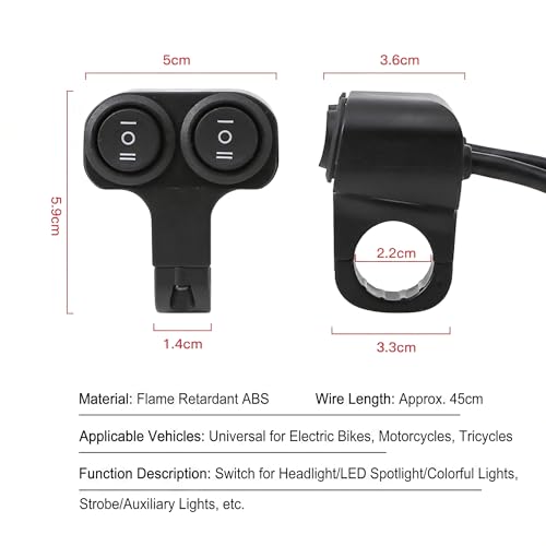 Universal Motorcycle Handlebar Light Switch, 12V/24V Headlight and Spotlight Dual Control Button, Triple Line Switch for ATV, Scooter, Off-Road Bike (1 Pack)