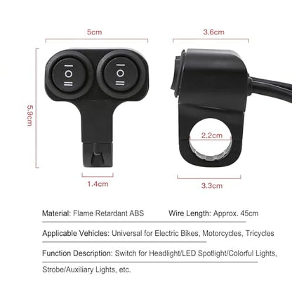 Universal Motorcycle Handlebar Light Switch, 12V/24V Headlight and Spotlight Dual Control Button, Triple Line Switch for ATV, Scooter, Off-Road Bike (1 Pack)