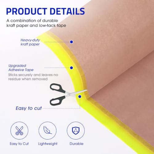 Seajan 12 Rolls Masking Paper Roll with Tape, 50 Feet, Assorted Size - size: Assorted Size