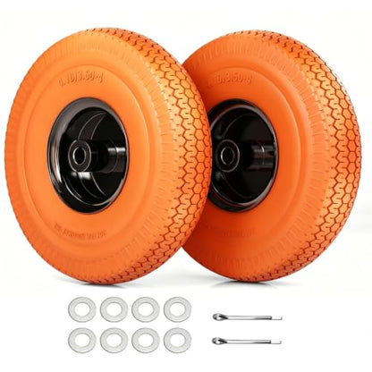 4.10/3.50-4 Flat Free Tire, 10 Inch Solid Tires with 5/8" Axle Bore Hole - color: 2Pack-Orange