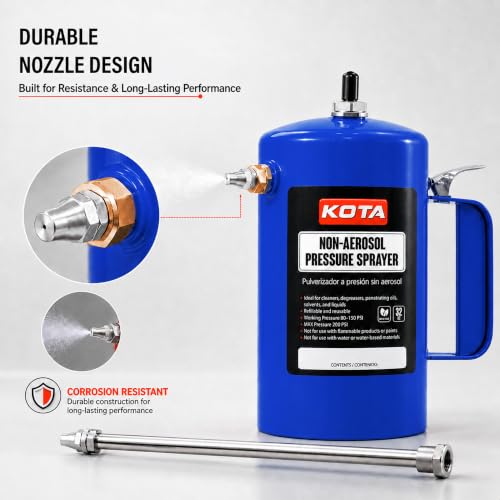 LAUCO Non Aerosol Pressure Sprayer - Refillable Pressurized Sprayer Bottle for Oil, Solvent, Degreasers, Lubricants - Rechargeable Steel Canister with Brass Nozzles, 32oz. (1, Blue) 69533 - color: Blue
