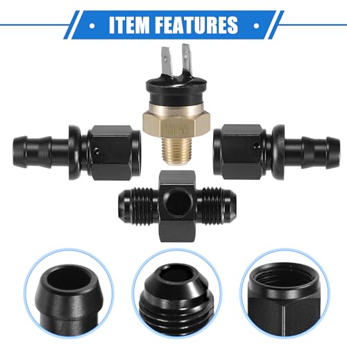 Coolant Hose Thermostat Switch Kit, 6AN 180'F on - 165'F Off Transmission Cooler Sensor Fan Oil Cooler Radiator Electric Switch Fitting Universal for Car Truck Metal Black - size: 180'F on - 165'F