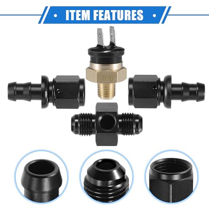 Coolant Hose Thermostat Switch Kit, 6AN 180'F on - 165'F Off Transmission Cooler Sensor Fan Oil Cooler Radiator Electric Switch Fitting Universal for Car Truck Metal Black - size: 180'F on - 165'F