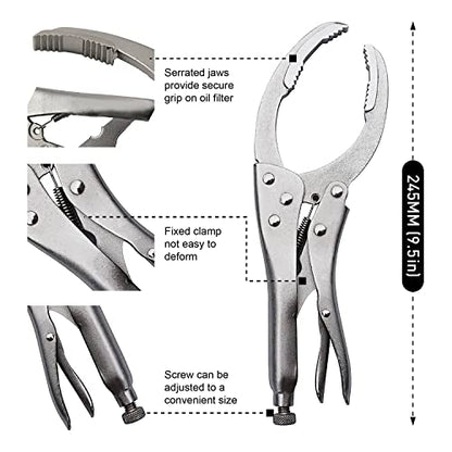 MacWork Locking Grip Oil Filter Wrench, 9.5in/240mm, Chrome Vanadium Steel Jaws