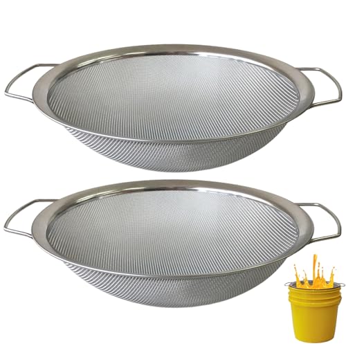 2 Pack YUEBM Stainless Steel 60 Mesh Paint Strainer Fits Nicely Over a 5 Gallon Bucket and Filters Out Particulates from Almost Any Liquid, Easy to Use and Clean