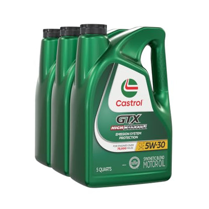 Castrol GTX High Mileage 5W-30 Synthetic Blend Motor Oil, 5 Qt, Pack of 3 - size: 5 Quarts, Pack of 3
