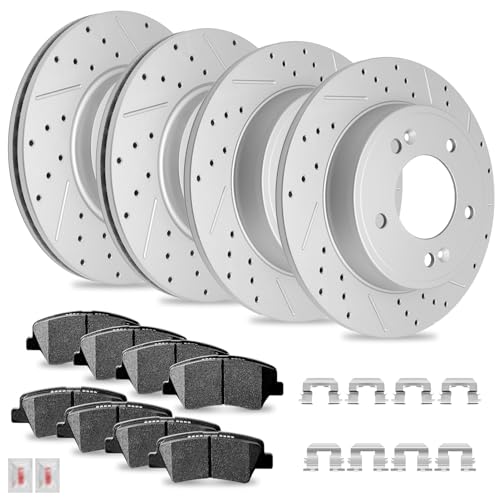 Disc Brake Kits with Pads and Rotors Front & Rear Drilled Slotted Vented Rotor for 2013 2014 2015 2016 Hyundai Elantra (Gt) 2013-2014 Elantra Coupe 2012 Veloster 2014-2016 Kia Forte Koup