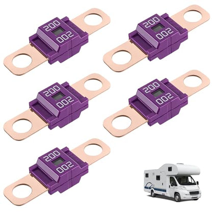 5Pcs AMI/Midi Fuse Kit - High Current Bolt-on Fuses for Battery Fuse Replacement - Heavy Duty Truck Fuses for Cars, RVs, Construction Vehicles & Marine Audio Systems (200A) - size: 200A
