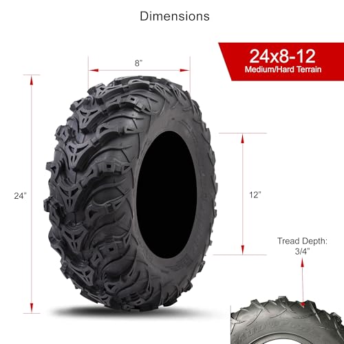 Tusk Mud Force ATV/UTV Tire Set – 24x8-12 Off-Road Utility Tires – Set of 2 - size: 24x8-12
