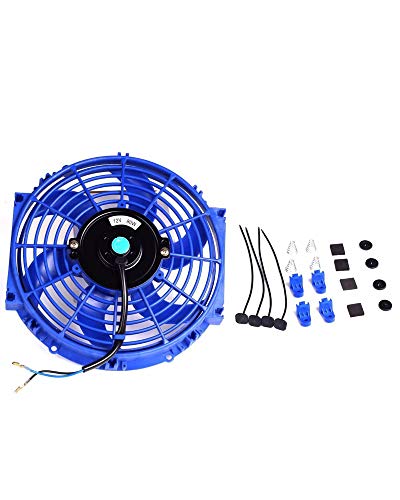 10" inch Slim Fan Push Pull Electric Radiator Cooling 12V Mount Universal Kit Blue - color: Blue, size: 10 Inch