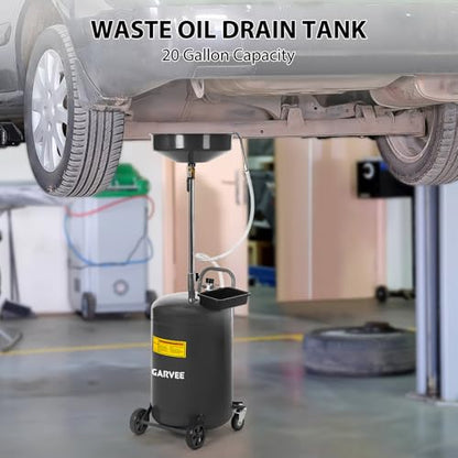 Garvee 20 Gallon Waste Oil Drain Tank, Portable Oil Drain Container, Air Operated Drainer, Fluid Fuel Transfer Drainage, Adjustable Funnel Height with Wheel &15'' Premium Bowl and a Toolbox - size: 20 Gallon- Black
