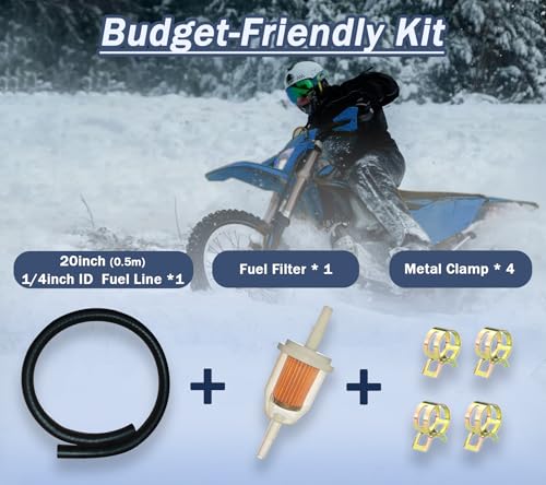 1/4" Fuel Line Kit 20" Long - Clear Inline Fuel Filter + 4 Steel Clamps for ATV Lawn Mower