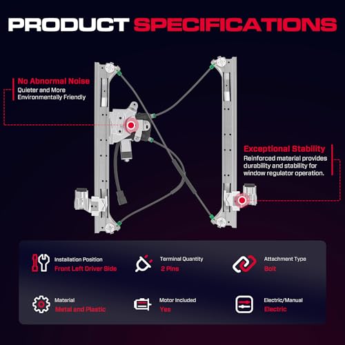 Front Driver Side Power Window Regulator with Motor (2 Pins) Fit for 2004-2007 Buick Rainier, 2002-2009 Chevrolet Trailblazer, GMC Envoy, Isuzu Saab Oldsmobile Bravada, 741-690 - size: Front Driver (LH)