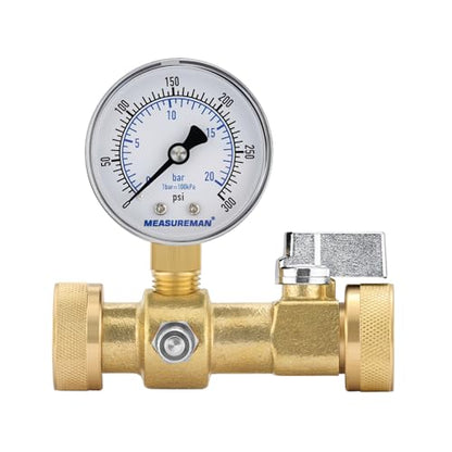MEASUREMAN Air Over Water Test Kit, 2” Dial, 0-300 PSI, 1/4” NPT Top Mount with 3/4” Female Hose Connection for Leak Detection and Pressure Testing - size: 0-300 PSI