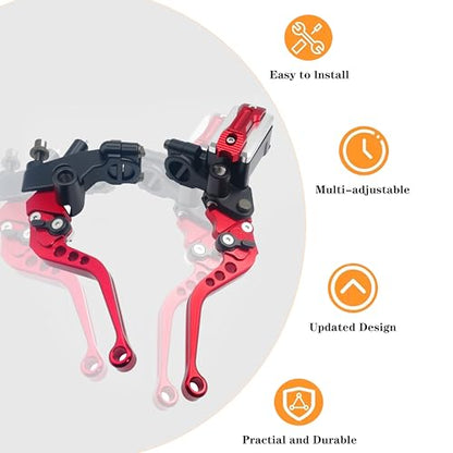 Universal Motorcycle 7/8" 22mm Handlebar Brake Master Cylinder Clutch Lever CNC Left & Right Set Compatible with Honda Kawasaki Suzuki Yamaha（ Piston Diameter 12.7mm (Red) - color: Red