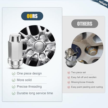Nilight 20PCS 1/2-20 Lug Nuts Compatible with 1987-2017 Jeep Wrangler - color: Silver, size: 20PCS Explorer 1991-2020 Mustang 1994-2014