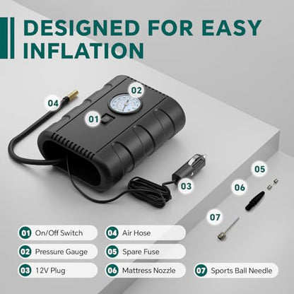 Tire Inflator Portable Air Compressor 12VDC 100 PSI Air Pump