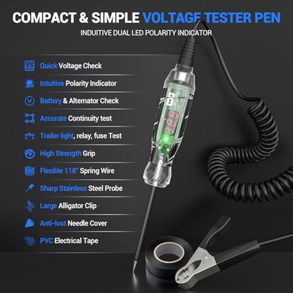 Automotive Test Light VDIAGTOOL P60 3-70V LED Digital Voltage Display, Circuit Tester with Voltmeter & Dual Polarity Indicator Light, Tester Electric, Bidirectional Voltage Tester w/Stainless Probe