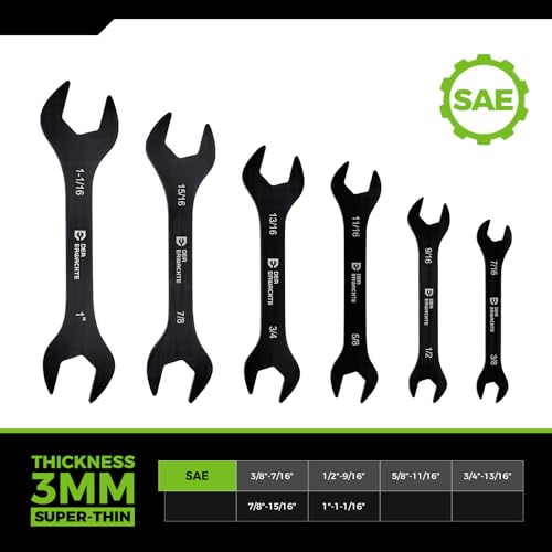 6pc Super-Thin SAE Open End Wrench Set 3/8"-1-1/16" Slim Spanner - color: Black, size: 6PC SAE(Thin Wrench)
